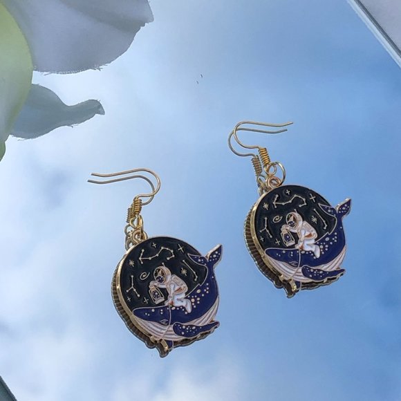 unique gold and blue astronaut/space constellation earrings collection - Picture 1 of 2